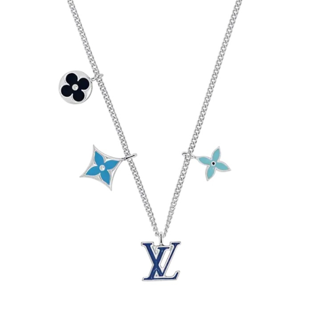 LV Instinct Enamelled Charm Necklace Silver and 4 shades of Blue - Picture 9 of 9